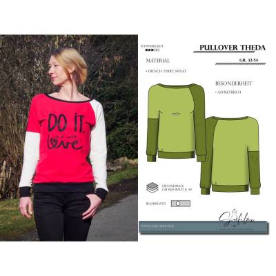 Pullover Theda – PDF-Schnittmuster Gr. 32-54 | Stylischer Damenpullover mit asymmetrischem inkl. Ebenen und Beamerdatei