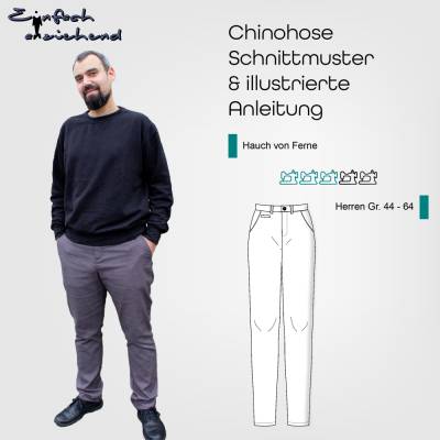 Schnittmuster Herren Chino Hose Größe 44 - 44 fester Bund, Gürtelschlaufen, regular Fit, 5-Pocket