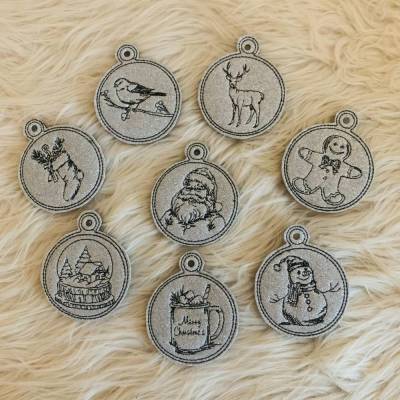 Stickdatei Weihnachten Vintage Anhänger Set 986 ITH – Doodle lineare Art