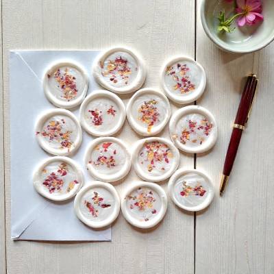 10 Selbstklebende Wachssiegel mit echten Rosenblüten Pflanzen, gold Flocken Siegelaufkleber Blumensiegel Siegel Natu