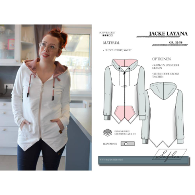 Jacke Layana – PDF-Schnittmuster Gr. 32-54 | Stylische Damenjacke mit Kapuze oder K inkl. Ebenen, Beamer und Plottdatei