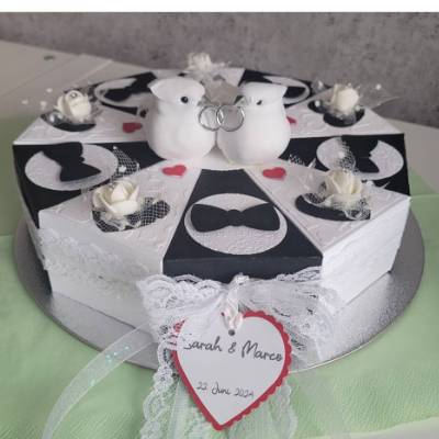 Hochzeitstorte als Geldgeschenk, Weiß/Schwarz, Hochzeitsgeschenk