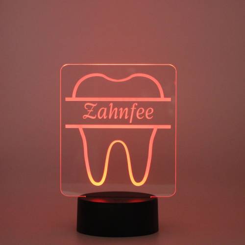 Personalisiertes RGB-LED Nachtlicht - Zahn Motiv mit Wunschname, individuelles Geschenk, Acrylglas