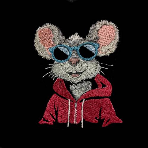 Stickdatei Frau Maus cool Color Lichteffekt – Maschinenstickdatei für 18x18 & 20x20cm – Perfekt für schwarze Textilien