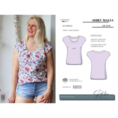  Shirt Malea – PDF-Schnittmuster Gr. 32-54 | Falten-Detail | Wahlweise Kragen oder Beleg | Weit geschnitten/ mit Gummi