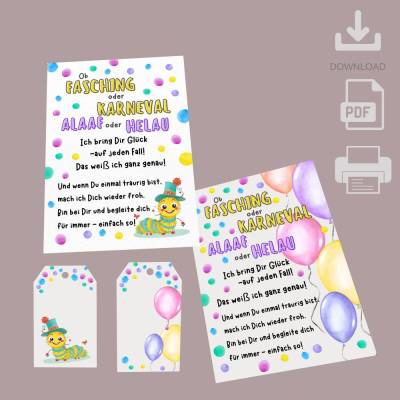 PDF Karneval Fasching, Gedicht für Glücksbringer, Download,