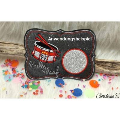 *  2 x Blanko MugRug  *  ITH Stickdatei 13 x 18, Kreis mit Folie und Konfetti, Satinrand