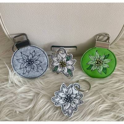 Stickdatei Edelweiss Schlüsselanhänger Taschenbaumler – Lineare Art Set 962 für 10x10cm Rahmen