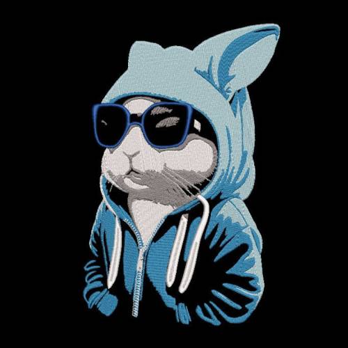 Maschinen Stickdatei Osterhase cool Color Lichteffekt – Hase mit Sonnenbrille & Hoodie 12-14x18cm