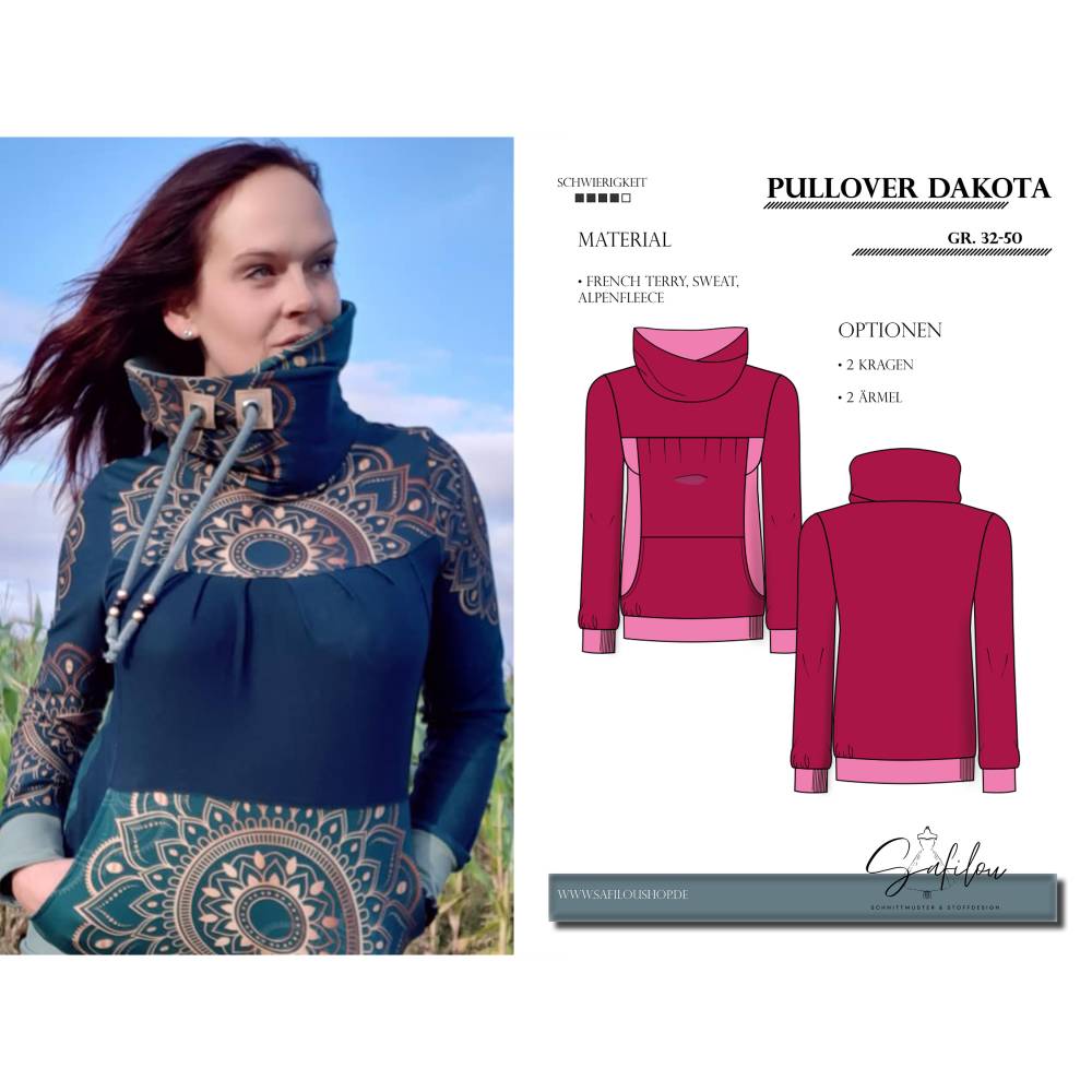 Dakota Damen Hoodie Schnittmuster – PDF-Größen 32-50 Kreative