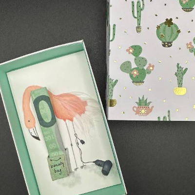 Geschenkverpackung Beauty Flamingo – Kreative Schachtel für Kosmetik-Gutschein & Geldgeschenk