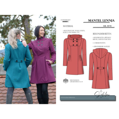 Lennja Damenmantel Schnittmuster – Eleganz & Vielseitigkeit in Größen 34-54 | Mit abnehmbarer Kapuze und Futter