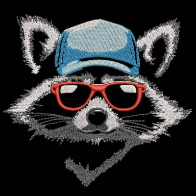 Maschinen Stickdatei - Waschbär cool Color Lichteffekt 18*18cm bzw. 20*20cm