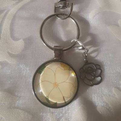 Schlüsselanhänger Anhänger Rose Blume Rosa Grün mit Charm 