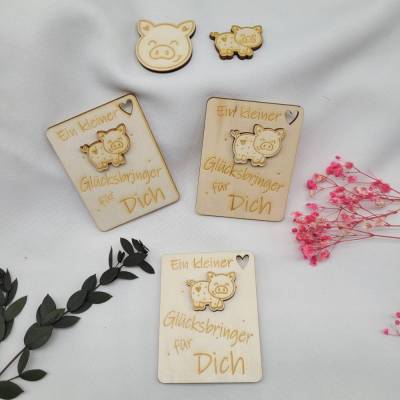 Glücksbringer Schwein Karte Holz Geschenkkarte Geburtstag Geschenk 