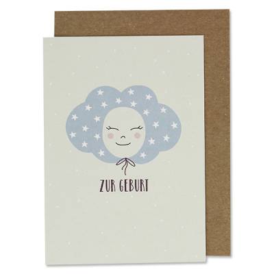 Klappkarte zur Geburt Wolkengesicht blau