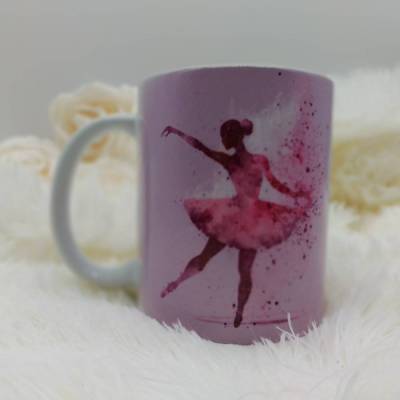Tasse, Kaffeebecher bedruckt mit Ballerina im Aquarellstil, Keramik