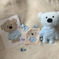 Stickdatei Doodle Teddy Bär Boy – 3-teiliges ITH Set 731 für Kuscheltier & Schnullertuch Applikation Bild 1