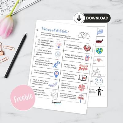 33 Komplimente / Liebesbekundungen zum Basteln  - Download zum Ausdrucken