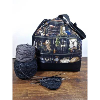 Strickprojekttasche Hexenküche Größe L oder Reißverschlusstasche XS