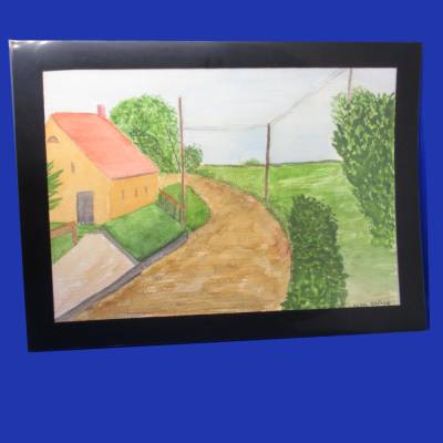 Original Aquarell Landhaus Dänemark Insel Fyn – Malerei Gouache, signiert, DIN A5, Unikat