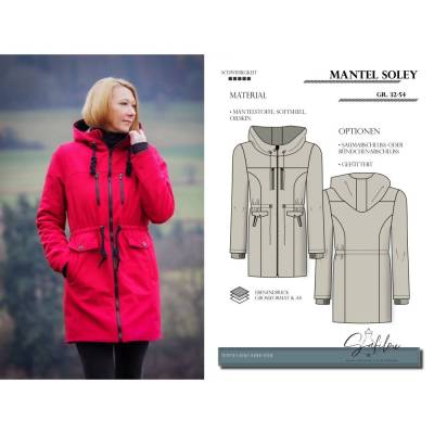 Mantel Soley – PDF-Schnittmuster Gr. 32-54 | Stylischer Damenmantel mit Tunnelzug inkl. Ebenen und Beamerdatei
