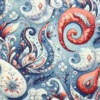 blauer Musseline mit Paisley-Muster Ornamenten Double Gauze 50 x 135 cm Stoff ♕