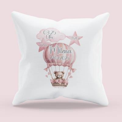 Kissen-Bezug personalisiert Geschenk Geburt Kissenhülle  Name Geburtsdatum Baby Kinder Tier-Motiv Deko-Kissen  40x40cm