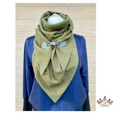 Dreieckstuch aus Waffelstoff und Jersey in olivgrün / Tuch / Schal / Halstuch