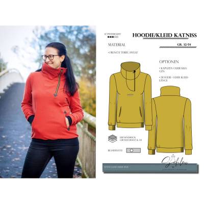 Schnittmuster Hoodie/Kleid Katniss – PDF-Format in Gr. 34-50 | Asymmetrischer Kragen |  inkl. Ebenen und Beamerdatei