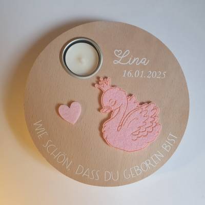 Personalisiertes Geburtstagslicht aus Holz – Einzigartiges Geschenk zur Geburt, Taufe oder Geburtstag