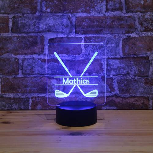 Personalisiertes RGB-LED Nachtlicht - Golfschläger Motiv mit Wunschname, individuelles Geschenk, Acrylglas