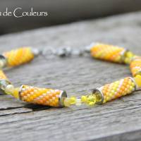 Armband (gestreift) aus Delica-Glasperlen in Gelb- und Orangenuancen in Peyotestich-Technik, sommerliches Accessoire Bild 3