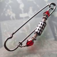 Tuchnadel Schachbrett mit funkelndem Kristall in Rot oder Apricot anthrazitfarbene Kiltnadel Schalnadel Farbwahl N10-G-3 Bild 3