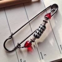 Tuchnadel Schachbrett mit funkelndem Kristall in Rot oder Apricot anthrazitfarbene Kiltnadel Schalnadel Farbwahl N10-G-3 Bild 9