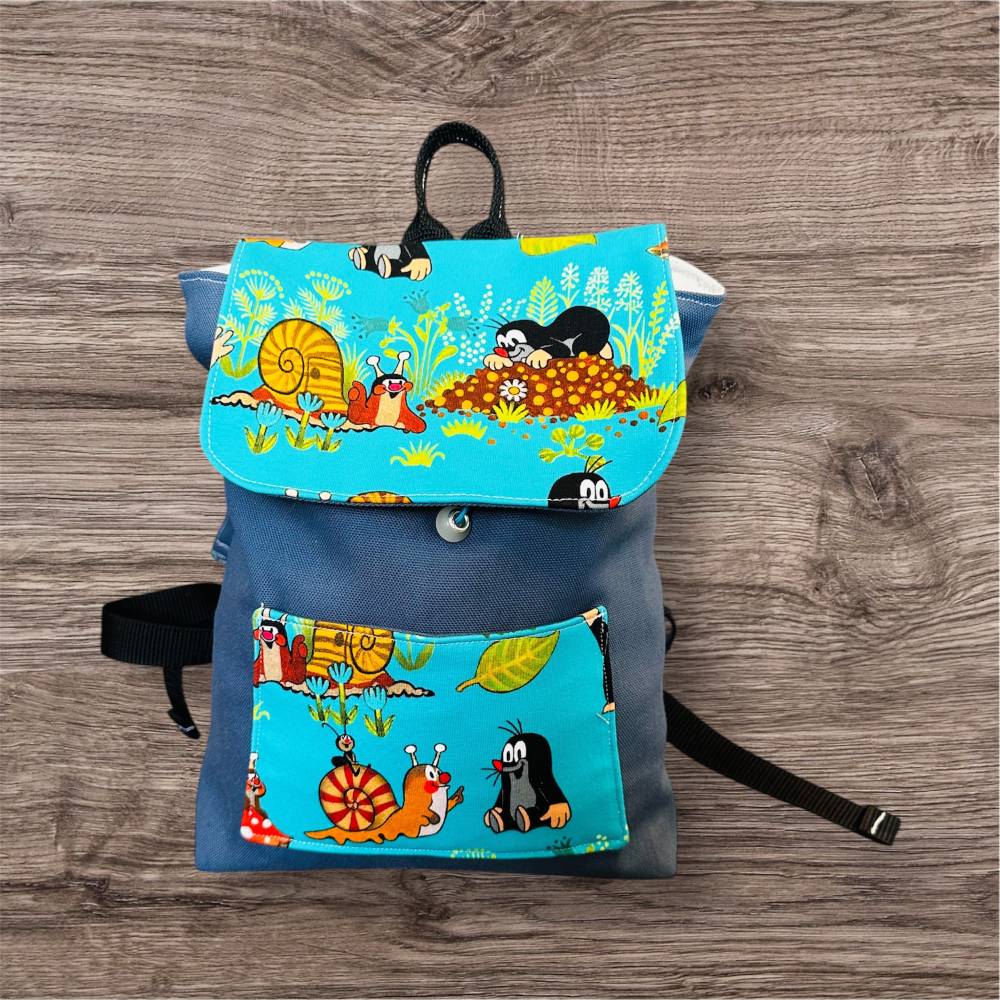 Blauer Kindergartenrucksack Der kleine Maulwurf personalisierbar