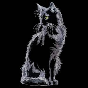 Maschinen Stickdatei - Katze KI sitzend Konturen Lichteffekt 12-14*18cm Bild 1