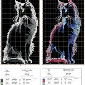 Maschinen Stickdatei - Katze KI sitzend Konturen Lichteffekt 12-14*18cm Bild 2