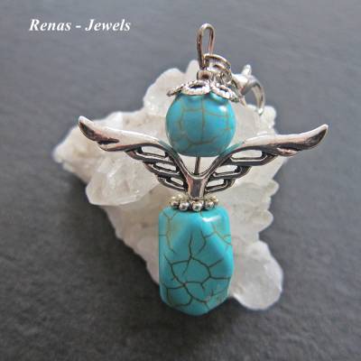 Schutzengel Anhänger Türkis blau silberfarben – Edelstein Glücksbringer Engel Talisman Schmuck Geschenk