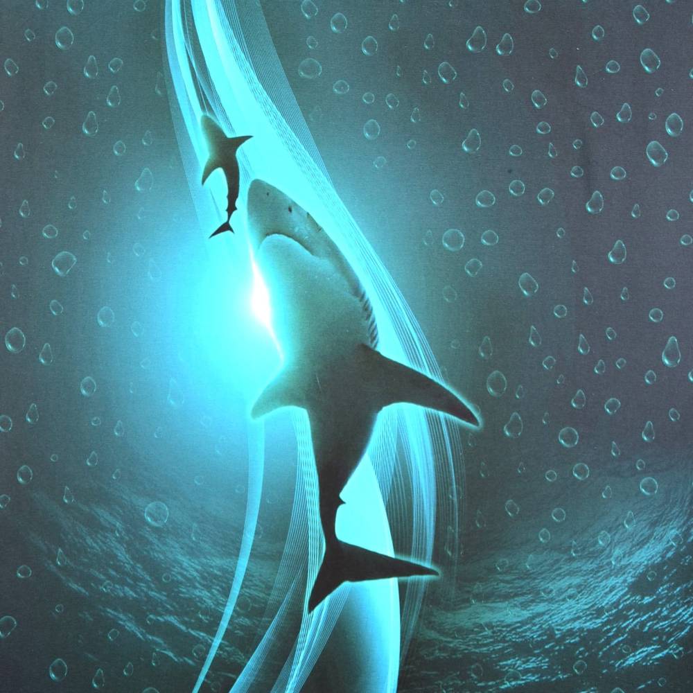 ♕Jersey Panel mit Hai Shark weißer Hai 3-teilig 75 x 150 cm ♕