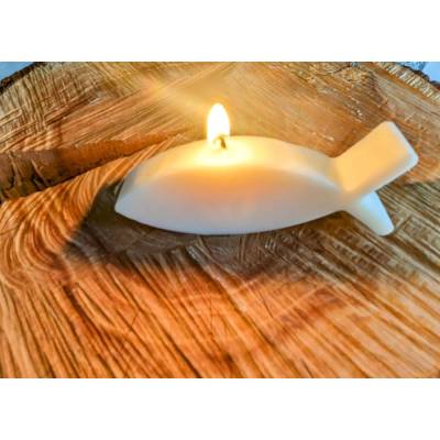 Fischkerze - Kerze Fisch - Dekoration für Kommunion - Taufe - Konfirmation Kerze weiß aus Sojawachs