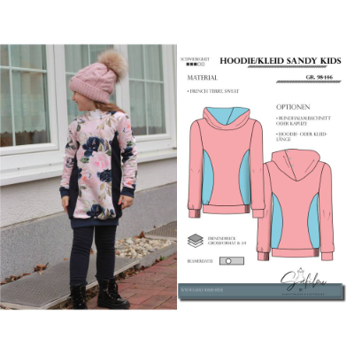 Hoodie/Kleid Sandy Kids – PDF-Schnittmuster Gr. 98-146 | Vielseitig & Bequem | Wahlweise mi inkl. Ebenen und Beamerdatei