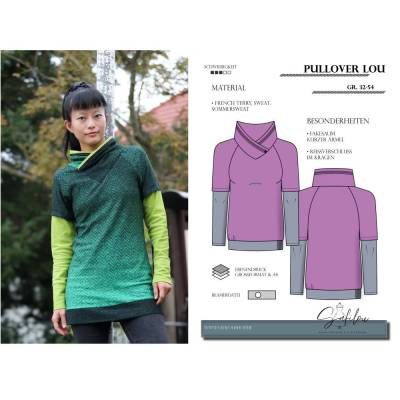Schnittmuster Pullover Lou – PDF-Größen 34-50 | Anpassbarer Lagen-Look | inkl. Ebenen und Beamerdatei