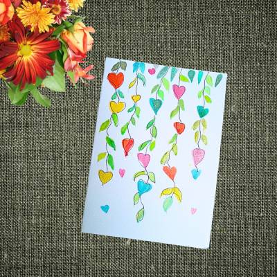 Geburtstagskarte mit Umschlag/Handgemalt/ Klappkarte/ Grußkarte/ Postkarte/ Aquarellmalerei Blumen Herzen