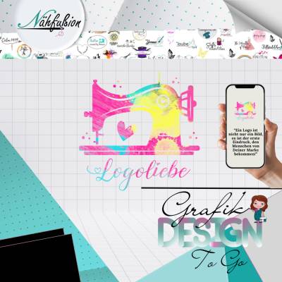 Logodesign Nähmaschine pink yellow