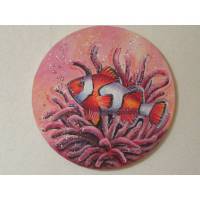 Acrylgemälde "CLOWNFISCH" runde Leinwand - Durchmesser 40cm Kunst Bild Fisch Original Malerei Bild 1