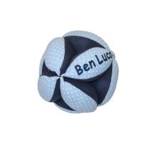 personalisierter Greifball mit Rassel, blau