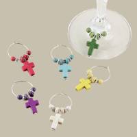 6 Glasmarkierer Set Glasringe mit Kreuzen aus Howlith Konfirmation Kommunion Bild 1