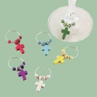 6 Glasmarkierer Set Glasringe mit Kreuzen aus Howlith Konfirmation Kommunion Bild 4