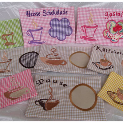 Stickdatei Kaffee * In the Hoop / Mug Rug /  Tassenteppich / Untersetzer Set 133